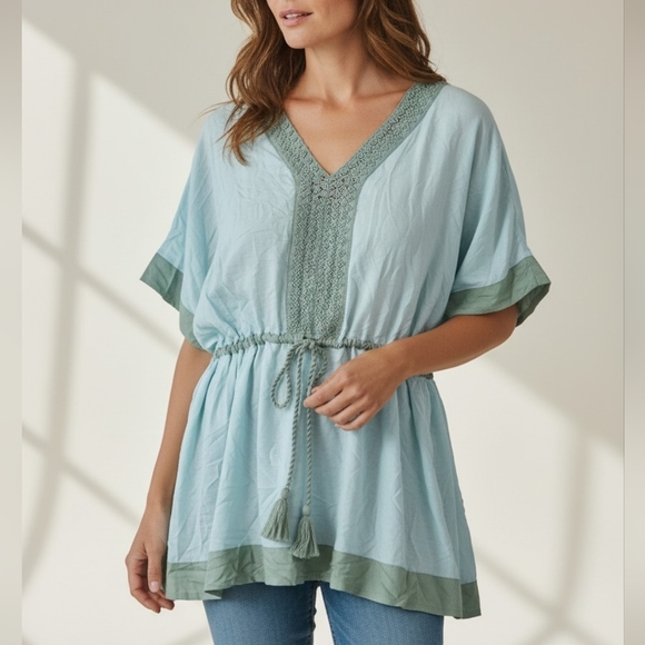 Hermoza Jenny Cinched Beaded V-Neck Tunic Swim Cover Up